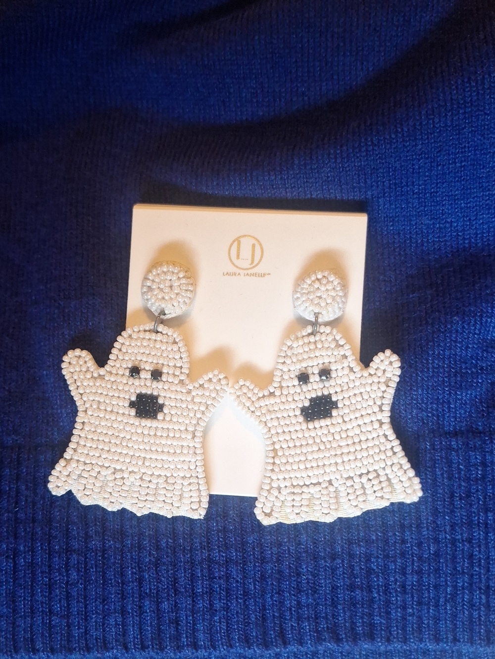 Laura Janelle White Beaded Ghost Drop Earrings